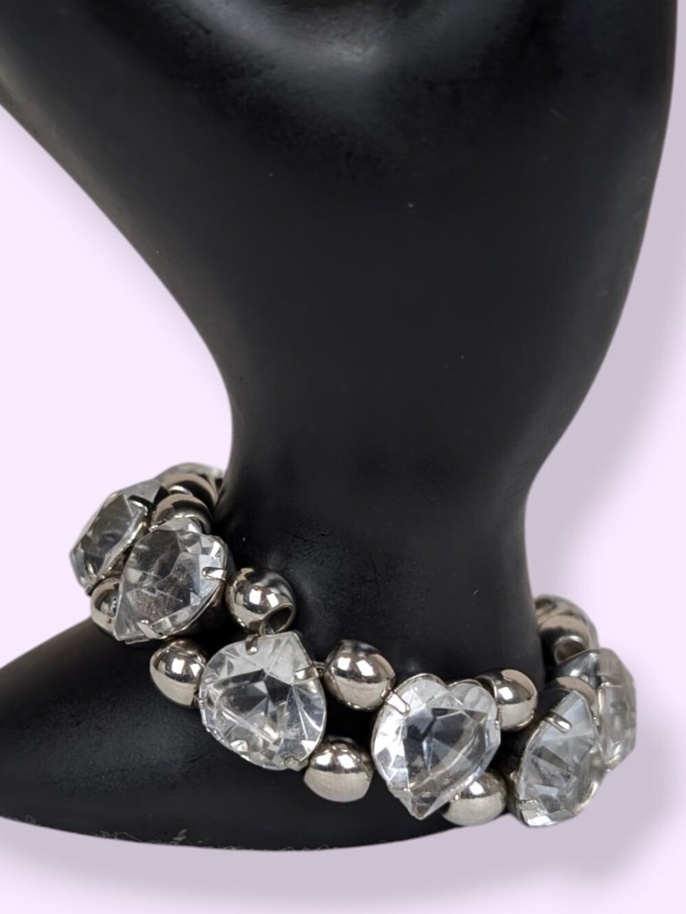 Chunky Faceted Glass Heart Stretch Bracelet